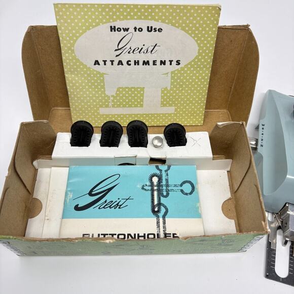 Set of 2 Greist Buttonholers Model Automatic Buttonhole Stitch Attachments w Box - Picture 9 of 12